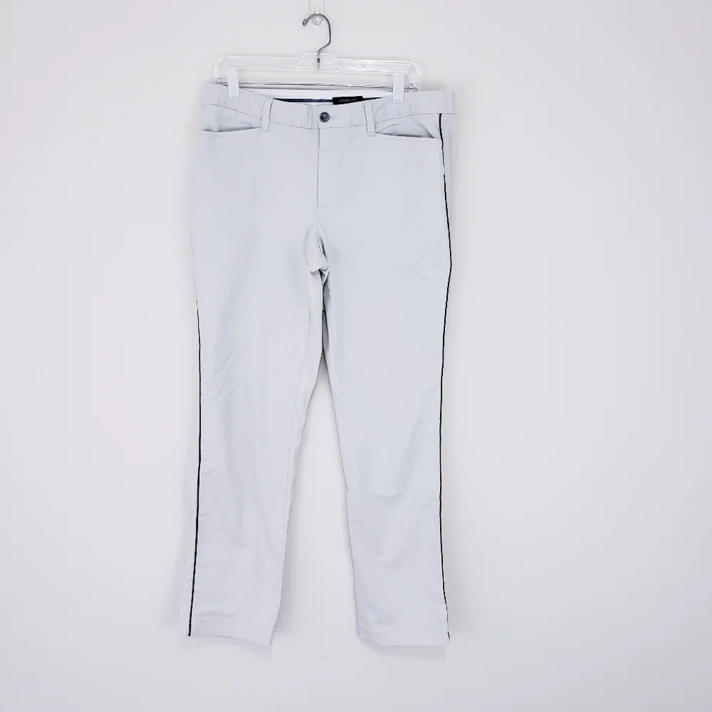 Lands End Khaki Chino Pants Size 12 Navy Blue Side Stripe Slim Leg Straight L